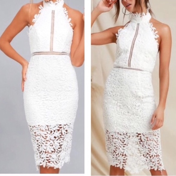 divine destiny white lace midi dress